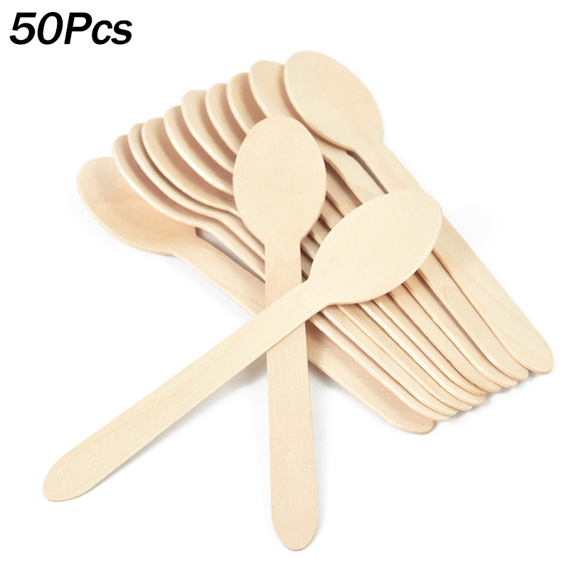 Weaning Spoon Set - 50Pcs Disposable Wooden Spoon Fork Knife