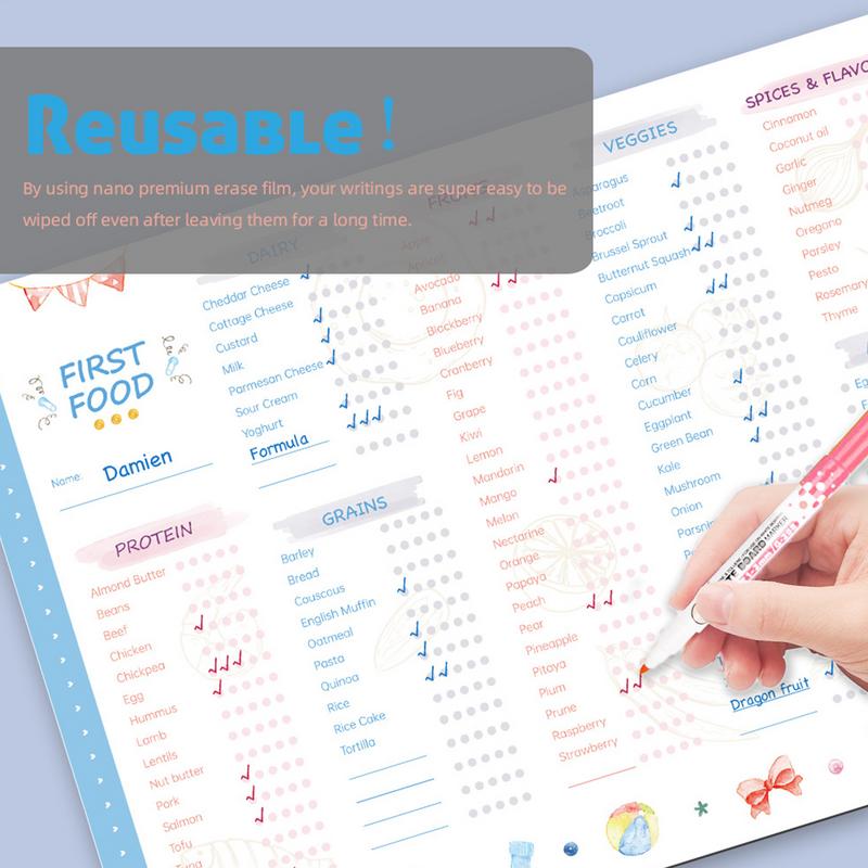 Baby Food Tracker - Baby First Foods Checklist Magnetic Repeatable
