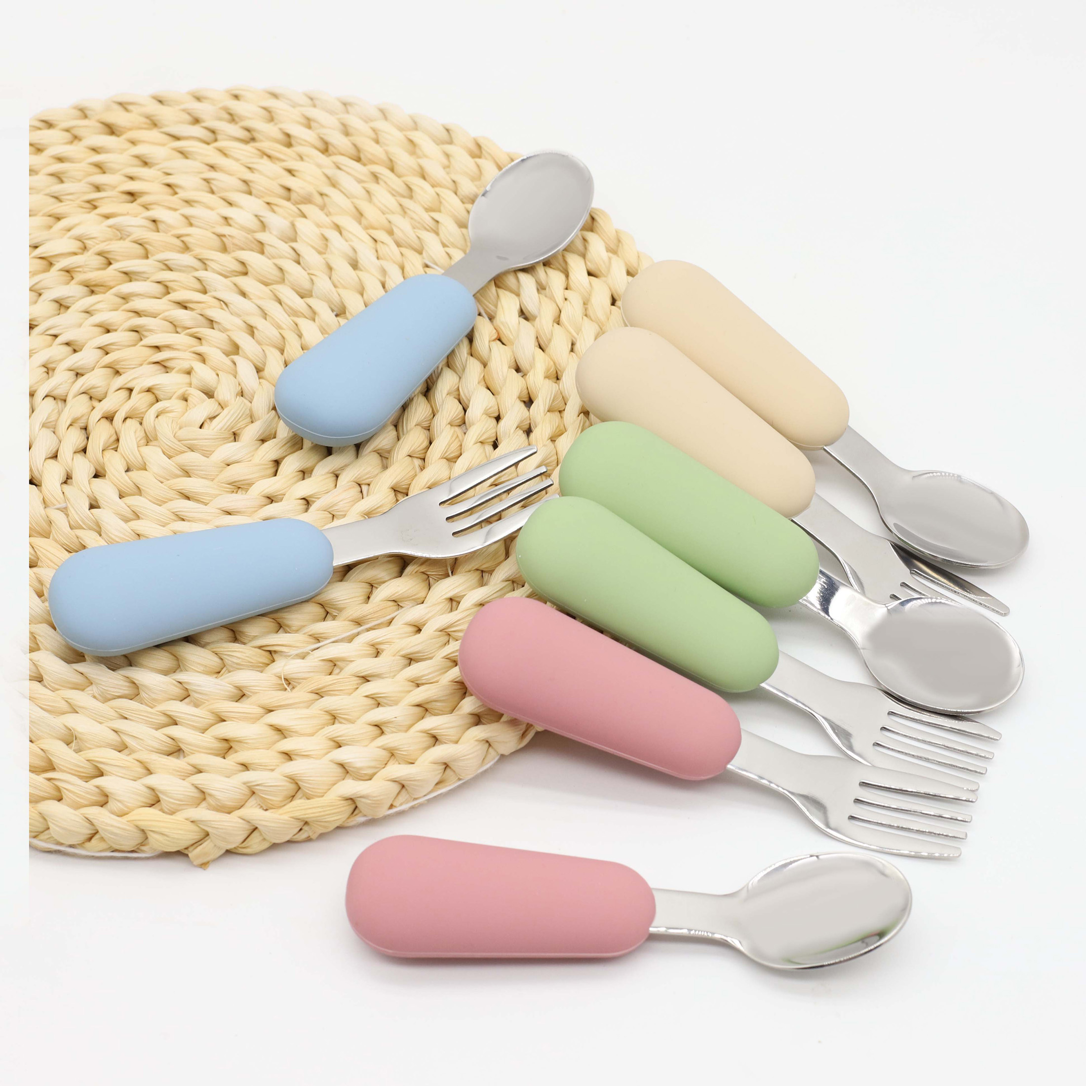 Baby Food Utensils - Silicone stainless steel spoon fork food