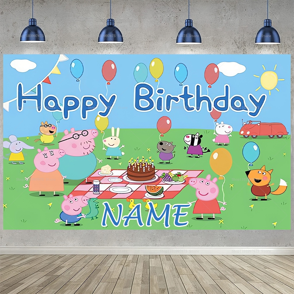 Baby Food Grinder - Custom Name Cartoon Peppa Pig Backdrops