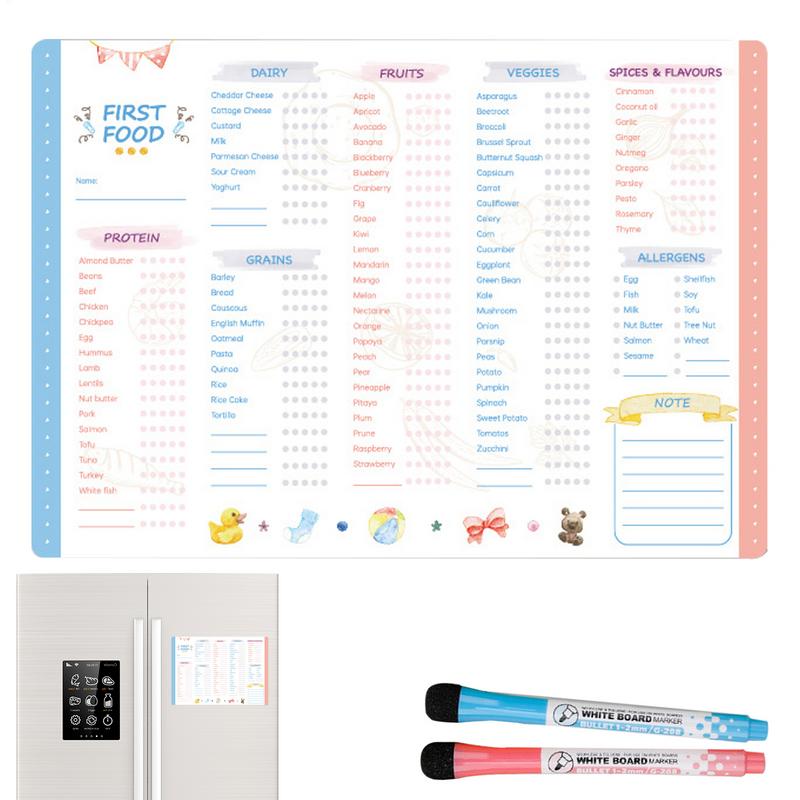 Baby Food Tracker - Baby First Foods Checklist Magnetic Repeatable