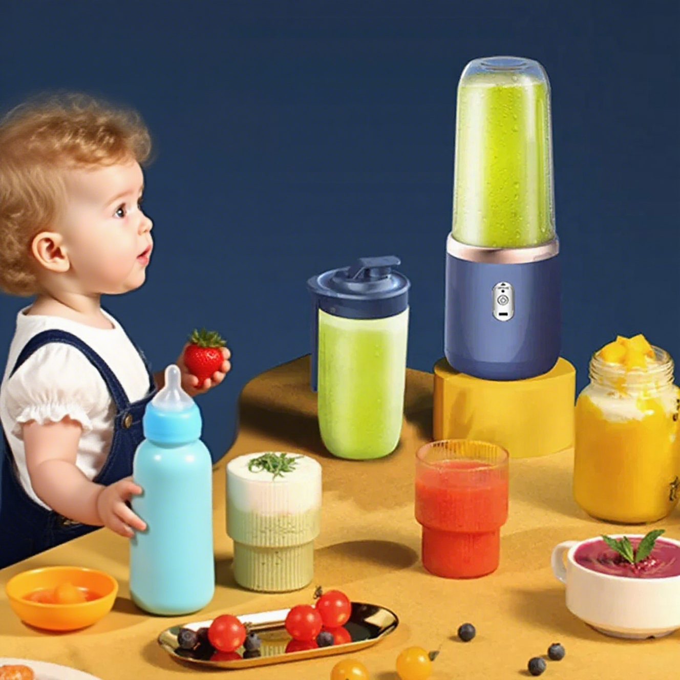 Baby Food Blender And Steamer - 1PC Mini Portable Baby Food Blender,