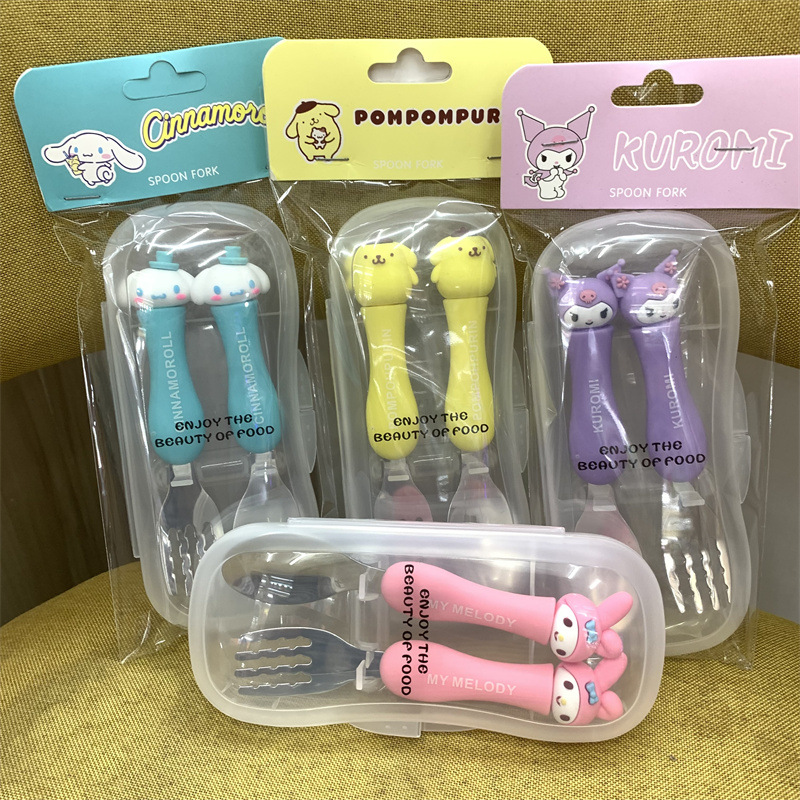 Weaning Spoon Set - Cartoon Hello Kitty Children's Portable Tableware
