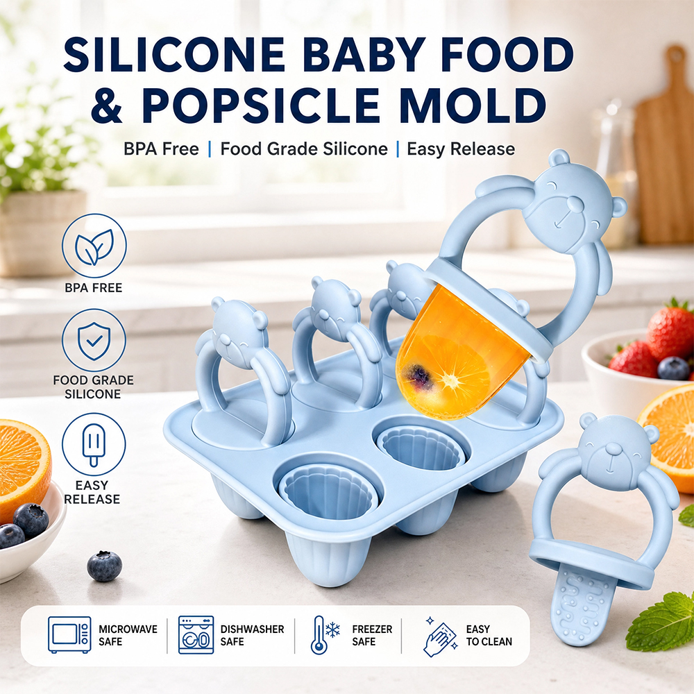 Baby Food Homemade - 6-compartment silicone bear popsicle mold, homemade