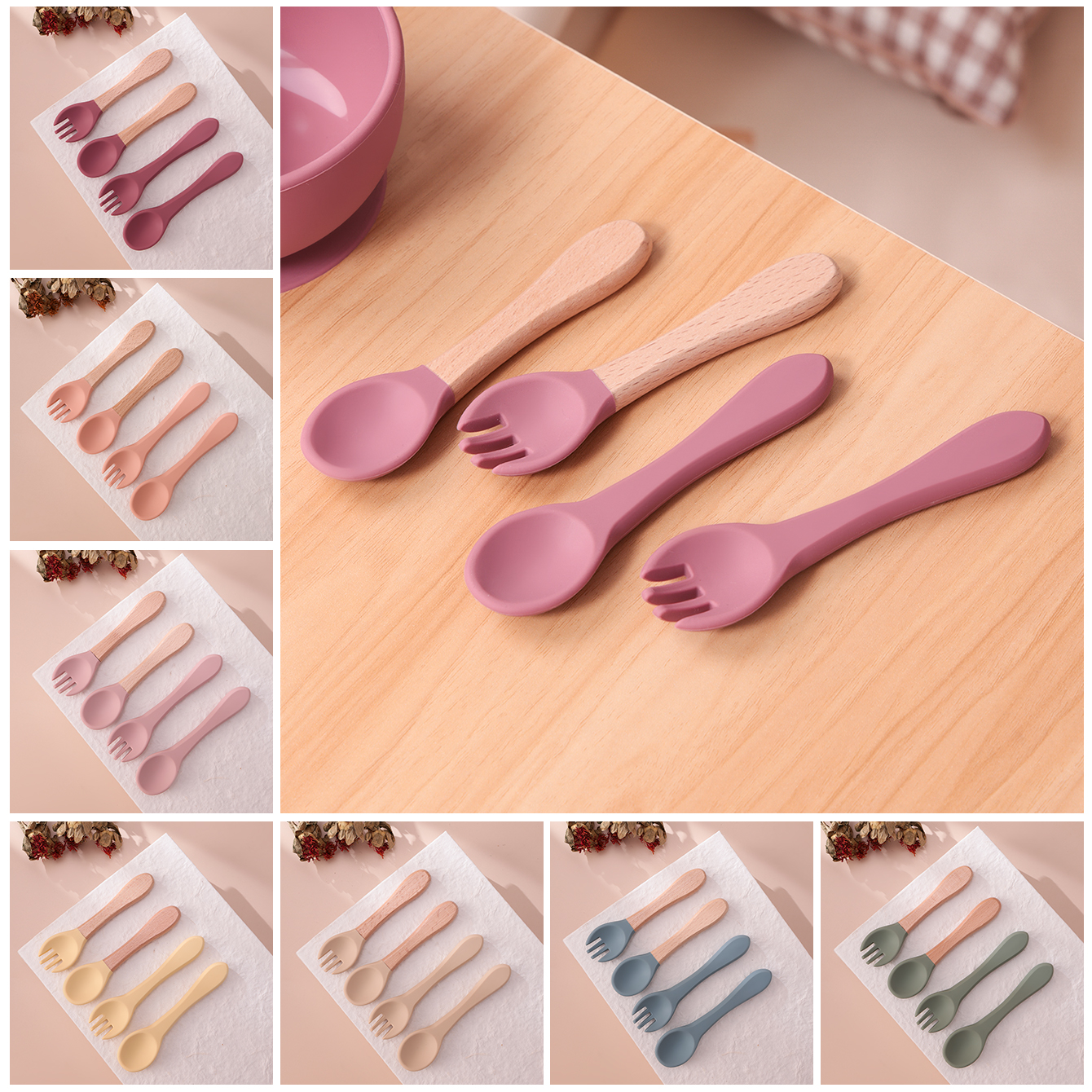 Baby Food Utensils - Color Kids 4PCS Silicone Baby Feeding