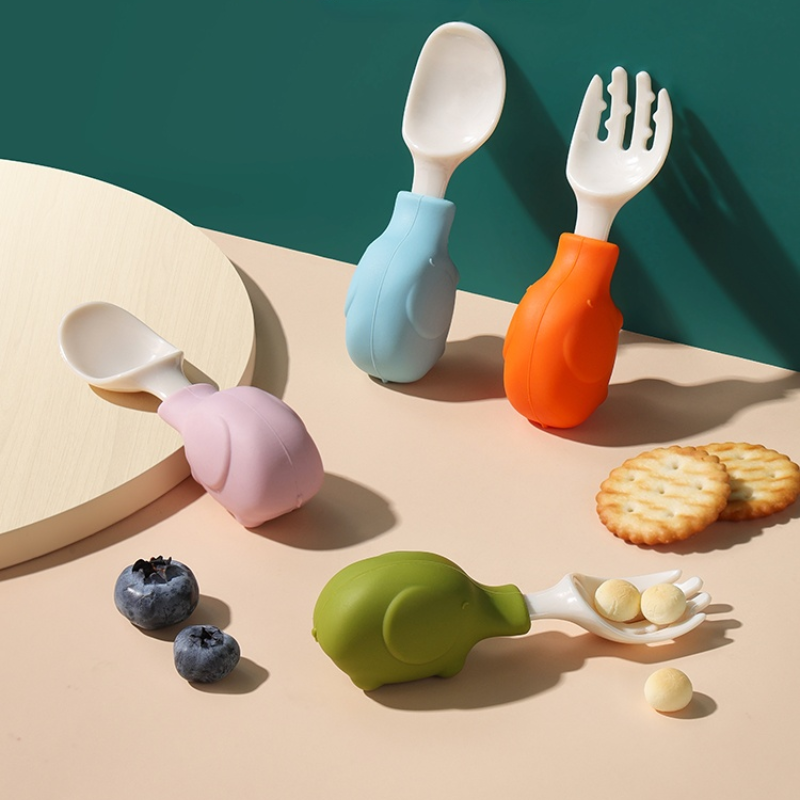 Baby Food Utensils - Elephant Baby Utensils Set Food Silicone